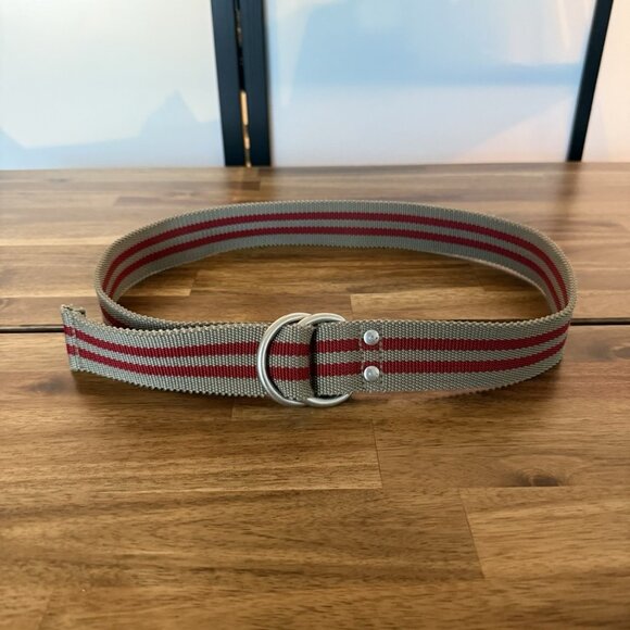Y2K Woven Fabric Belt D-Ring Gray / Red Stripe Grunge Gorp Adjustable - Picture 11 of 12